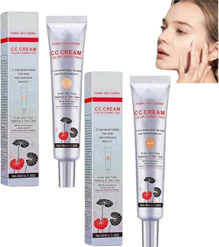 Color Correcting CC Cream with Full-Coverage Foundation with SPF 25, Long Lasting and Hydrating color changing foundation Concealer, Lightweight Skin Perfect Tinted Moisturiser (2 Pcs)