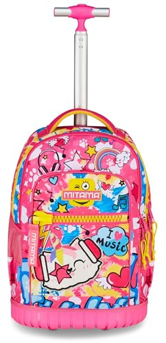 Mitama Trolley Scuola Run Maxi CATROCK, Fucsia, Doppio Scomparto, Tasca Frontale, 2 Tasche Laterali, Scuola Elementare e Tempo Libero, Bambina