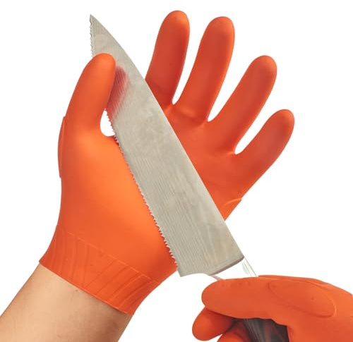 Vgo... 1 Paio Guanti Uomo Professionali - Palmo TPE Impermeabile Antitaglio Filo Tungsteno (ANSI Liv.5, EN 388 Liv.E) con Presa Superiore per Comfort Prolungato (TP1212CTA5,L,Arancione)