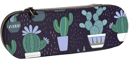 FZGGWYHL Cactus Succulent Plant Printed Leather Pencil Case Portable Stationery Pouch Storage Bag
