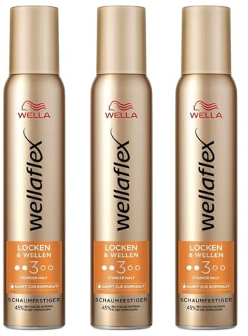 3x Wella Wellaflex Locken & Wellen Schaumfestiger für Frauen Bis zu 24 Std. starker Halt Für schwungvolle Locken Sanft zur Kopfhaut,Frei von Silikonen Haltegrad 3, 200ml (3er Pack)