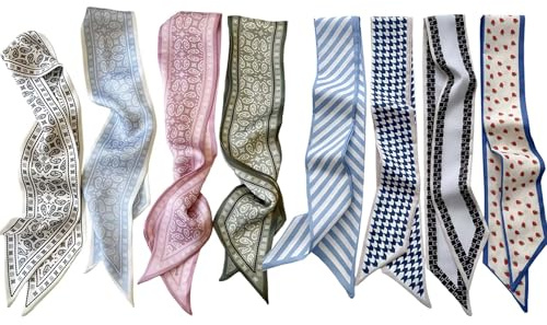 Uausyaly 8PCS Fashion Scarves for Women Multifunctional Neck Scarves Blue Purse Scarf Headbands for Bags Hair Accessories
