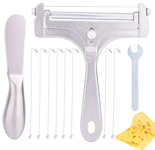 Penitue Cortador de Queso de Acero Inoxidable, Ajustable Cortador Queso Manual con 8 Alambres Adicionales Cuchillo para Mantequilla y Llave Inglesa para Casa y Restaurante