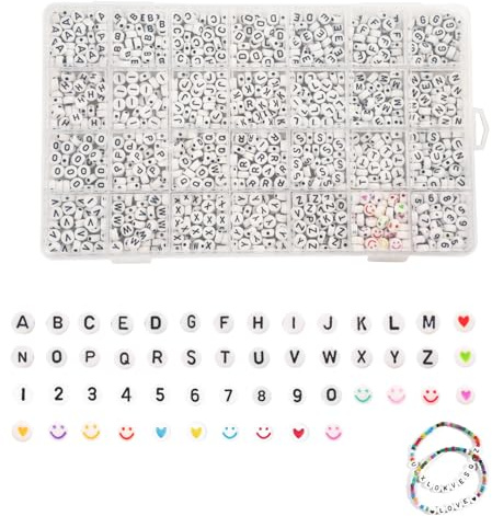 1200 Stück Armband Selber Machen set,4x7mm Buchstabenperlen-Armbandset Mit, Perlenset Für Armbänder Geeignet für die Herstellung von kreativen Armbändern, Freundschaftsarmbändern