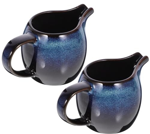 Toyvian Lot de 2 Pichets à Lait en Céramique 250 Ml avec Anse et Bec Verseur Pot à Sauce Petit Format Bleu Dégradé pour Café Thé de L’Après-Midi et Service de Sirop