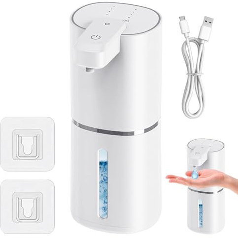 CEWROM Seifenspender Automatisch, 380ml Elektrischer Seifenspender mit Sensor Infrarot, 4 Einstellbare Stufen, USB Wiederaufladbar, IPX5 Wasserdicht für Küchen,Bad,Schule,Hotel (Flüssigetyp)