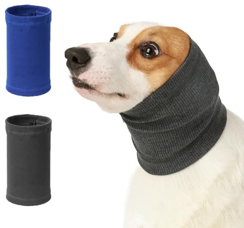 XFSRG Lot de 2 Snood Chien Protections d'oreilles Cache Oreilles pour Chien Elastiques Réduction du Bruit Calme Confortable Anti Anxiété pour Chiens Chats (Bleu + Gris/M)