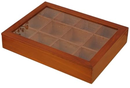 Soporte para bolsas de té, organización de encimera de 12 compartimentos, organizador de paquetes de té con tapa transparente, de almacenamiento para el hogar, cocina, café, despensa, aperitivos