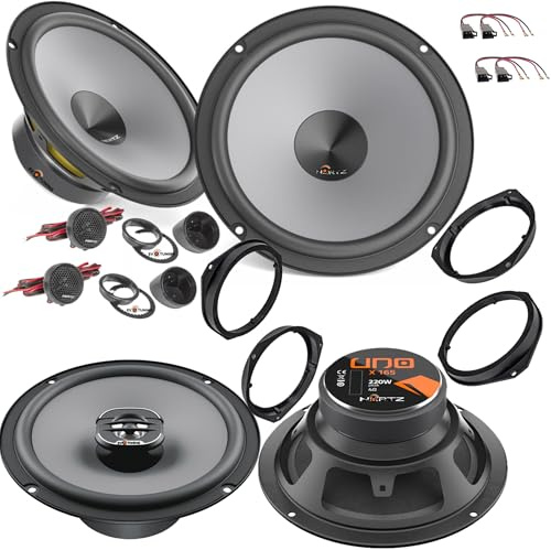 EvoTuning Kit 6 Casse Altoparlanti per Fiat 500L e 500X dal 2012 compatibile con Hertz K165+X165 Anteriori e Posteriori con Set 4 Anelli + 4 Connettori Adattatori