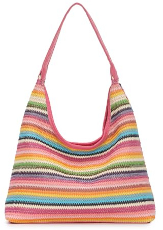 Jywmsc Women Summer Beach Bag Woven Straw Striped Tote Handbag Trendy Vacation Purse Satchel with Zipper