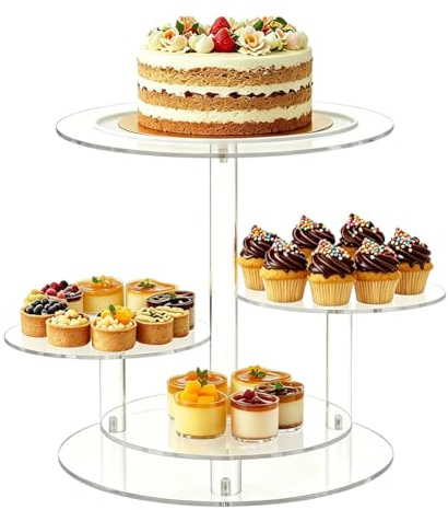 4 våningar tårt- och cupcake-stativ kombination, akryl cupcake-tornstativ för 50 cupcakes, cupcakehållare, desserter bakverk display för bröllop, babyparty, tebjudning, födelsedagsfest dekoration