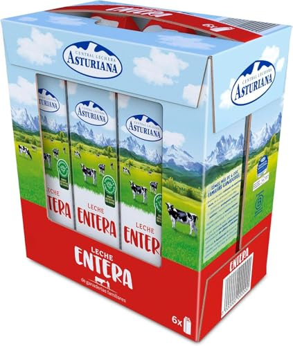 Central Lechera Asturiana Leche Entera Pack 6 x 1 L – Leche 100% Natural sin Aditivos ni Conservantes Artificiales | Ideal para Desayunos, Cocina y Consumo Diario Familiar