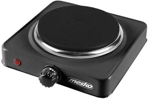 Mesko MS 6508 MS-6508 Hornillo Eléctrico, Regulador de Temperatura, Compacto, Viaje, Camping 154 mm, 1000W, Negro, 1000 W, Aluminio
