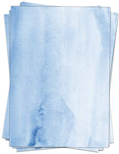 25 Blatt Briefpapier (A4) | Aquarell-Look blau | Motivpapier | edles Design Papier | beidseitig bedruckt | Bastelpapier | 90 g/m²