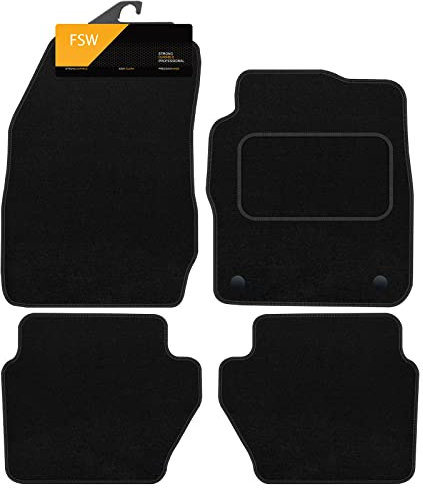 FSW - Tailored Mats - Fits Ford Fiesta Mk7 2011-2017 - Black Carpet - Anti Slip Mat - Non Slip Car Floor Mat, Fitted With Clips & Granulated Backing - 4 Pc Floor Mat - 2 Clips