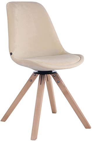 CLP Esszimmerstuhl Troyes Samt Square Mit Hochwertigem Sitzpolster I Lehnstuhl Mit Stabilem Holzgestell I Drehbar I Sitzhöhe 48 cm | Farbe Creme Gestell Farbe Natur