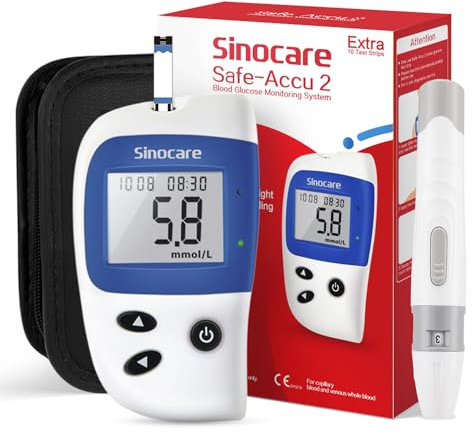 sinocare Diabetes Test Kit, Blood Glucose Monitor, Safe-Accu2 Blood Sugar Testing Kit with Strips x 10 in mmol/L