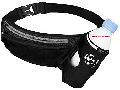 Running Belt Sport Waist Pack with Water Bottle Holder Hydration Belt Fanny Pack Reflective Stripes Cellphone Storage Earphone hole for Dog walker Hiking Travel (Whole BLACK)