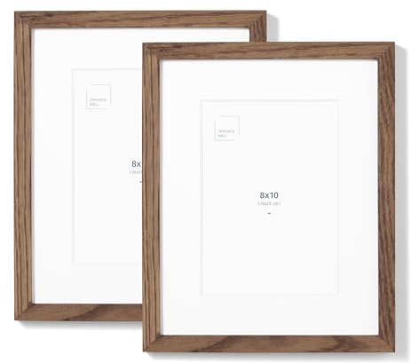 Opposite Wall - Set of 2-8x10 in - Dark Solid Oak Wood Picture Frames with Mat - Wall Hanging & Tabletop Photo Frame - Pictures Display 5x7 with Mat, 8x10 without - Office, Gallery & Home Decor