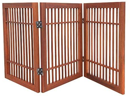 Urnporium Freestanding Wooden Dog Gate Foldable Indoor Pet Gate No Drill Expandable Barrier for Doorways Stairs Hallways Portable Wood Fence for Small Dogs & Puppies (Brown Pet Gate, 3 Panel 24 Tall)