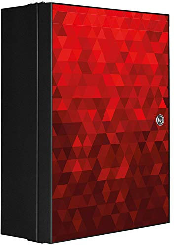 banjado Medizinschrank abschliessbar mit Motiv Dreiecke Rot 35x46x15cm - großer Arzneischrank für die Hausapotheke - Medikamentenschrank aus Metall zur Medikamenten Aufbewahrung