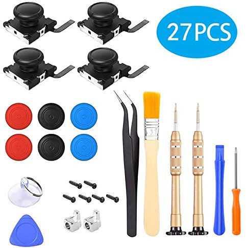Homealexa Sticks Analogiques de Remplacement Joystick 3D pour Manette Joy-Con de Nintendo Switch avec 4 Capuchons de Stick Analogique et Outils de Réparation