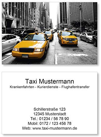 Taxi Visitenkarten - 85x55mm - 350g Bilderdruck matt - Kurier Transport Business (1.000 Stück)