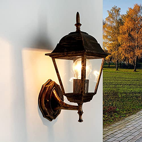 Ljusupplevelser vägglykta utomhus aluminium glas svart koppar IP44 balkong trädgård D: 19,5 cm E27 nostalgisk antik vägglampa terrass TIROL