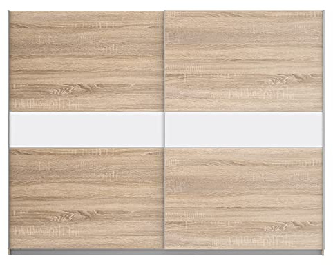 FORTE WINNER PLUS Schrank 270, Kleiderschrank, Schwebetürenschrank groß Skandinavisch Schlafzimmer 2-türig, Holzdekor: Sonoma Eiche / Weiß, 270 cm breit x 210 cm hoch x 61 cm tief