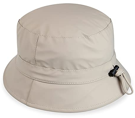 fiebig Ginny Regenhut mit flexiblem Band | Outdoor Fischerhut mit leichtem Cotton-Futter | Angenehme Passform für das ganze Jahr (58-L, Beige)