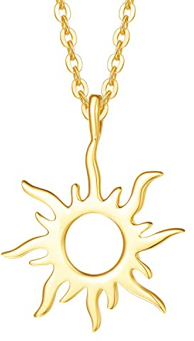 Solide 14 Karat 585 Gelb Gold Sonne Stern Mond Anhänger Kette klein Basic Minimalist Halskette mit Natürlich Diamant 0,015 ct Echt Schmuck für Damen Mädchen - Verstellbar Kettenlänge: 40 + 5 cm