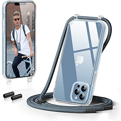 GOODVISH Handykette für iPhone 13 Pro Max Hülle mit Band, Blau | Kameraschutz und Bildschirmschutz, Necklace Handyhülle Schnur Schutzhülle für Umhängen Transparent Case mit Kordel 6.7