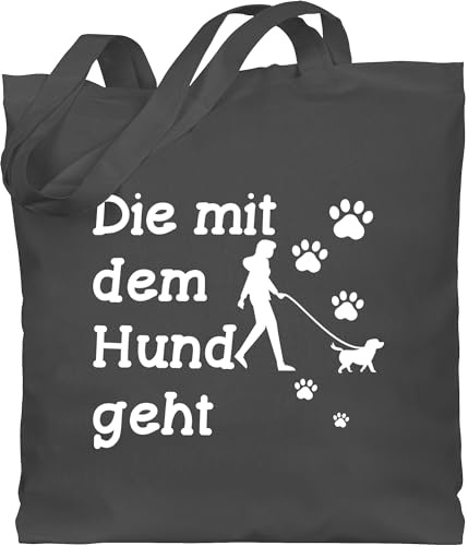 Shirtracer Baumwolltasche - Sprüche Statement Spruch - Die mit dem Hund geht Pfoten weiß - Unisize - Dunkelgrau - jutebeutel beutel+mit+sprüchen+lustig sprueche hunde beutel jutetasche sprüchen