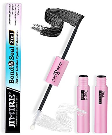 JIMIRE Lash Glue Bond and Seal for DIY Individual Eyelashes 2 in 1 Strong Hold Waterproof Lash Adhesive for Cluster Lashes 72 Hours Long Lasting Bond and Seal for Sensitive Eyes