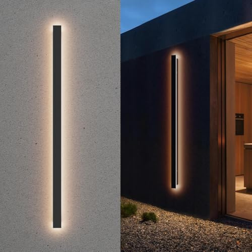 Klighten Lange Wandleuchte Aussen LED, Wandlampe Außen/Innen IP65, Außenwandleuchten Warmes Licht 3000K, Aussenleuchte Edelstahl Acryl, Aussenlampe für Gärten Terrassen Schlafzimmer, 35W/120cm Schwarz
