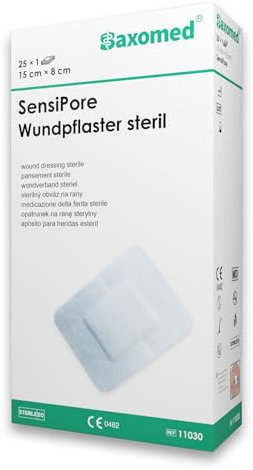 Saxomed SensiPore Pansement stérile 15x8-25 pièces - Compresse non adhérente 10x4 cm - Pansement stérile sensible - Soins des plaies aiguës et pansement postopératoire