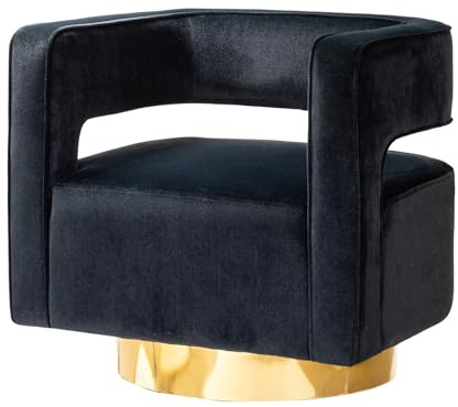 HULALA HOME Sedia Girevole in Velluto Poltrona Moderna con Schienale Curvo Aperto Base Girevole Club Chair in Metallo Dorato per Decorazioni per la casa e il Negozio Nero