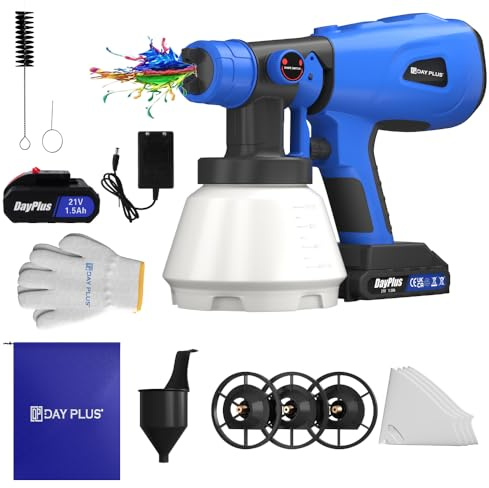 600W Farbspritzpistole Elektrisch,21V Akku Farbsprühsystem Mit 3 Muster und 4 Düsen, 1000ML HVLP Lackierpistolefür Streichen von Wänden, Decken, Möbeln, Gartenzäunen