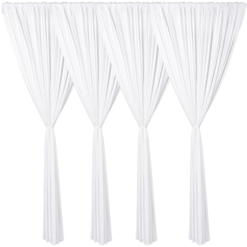 SmoothNovelty 4 Stück Outdoor-Vorhang für Terrasse, 2,5 m lang, 180 cm breit, Außenveranda, weiß, drapiert, abnehmbare Schlaufen oben, Baldachin für Innen- und Außenbereich, Deckzelt, Vordach nicht im