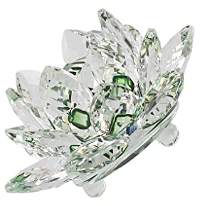 EIOLWJIEO Cristal fino Flor de loto Minerales Cristales Flores Colección decorativa Adornos Recuerdos de boda Fiesta, Verde