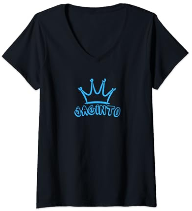 Rey Jacinto / Corona Azul & Nombre Jacinto Graffiti Camiseta Cuello V