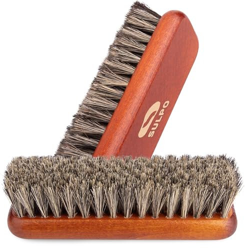 SULPO Schuhbürste Rosshaar Länge 16 Zentimeter - Schuhputzsets Schuhputzbürste Schuhbürsten Lederbürste putzen Schmutzbürste weiche Borsten Natur Polierbürste - 2 Stück Set - Schuhpflege