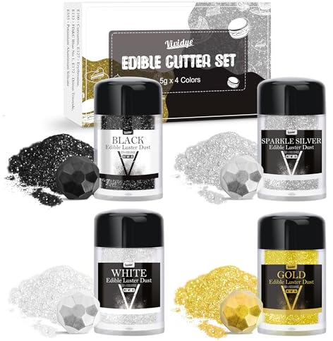 Edible Glitter Essbarer Glitzer - 4 Farben Essbarer Glitzerpulver Glitzerstaub für Getränke, Lebensmittel, Kuchen - Essbarer Metallisch Lebensmittelfarbe Pulver zum Cocktails, Torten - 5g / Flaschen