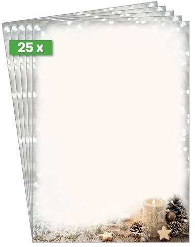 SIGEL Weihnachtsbriefpapier Beige Christmas Candle A4 25 Blatt | DP450, Kerzenmotiv für festliche Briefe Einladungen und Angebote