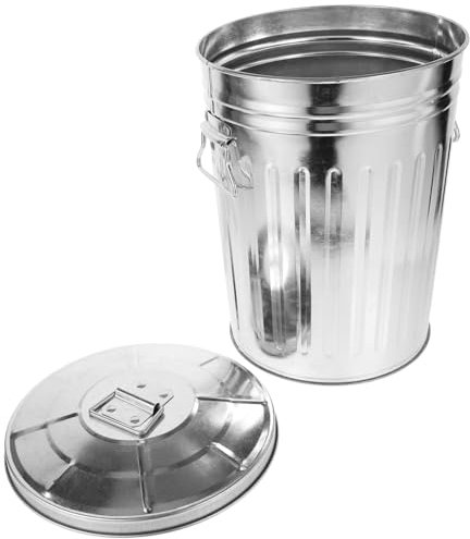 Cabilock Cubo De Basura Metálico 8l Con Tapa, Papelera Exterior De Hierro Resistente Corrosión, Contenedor De Residuos Para Cocina y Hogar, Cubo Basura Rústico Para Uso Doméstico