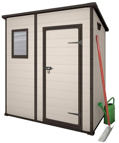 Mondo Viro Casetta da giardino Coffee effetto legno beige con finestra frontale (Grande - cm 184x185 200h)
