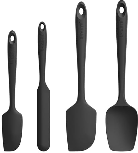 U-Taste silikonspatel och degskrapa set om 4, 250 ℃ värmebeständig non-stick gummispatel, sömlös design i ett stycke för matlagning bakning blandning (svart)