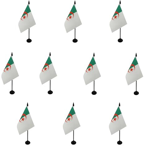 AZ FLAG Lot de 10 Drapeaux de Table Algérie 15x10 cm Socle Plastique