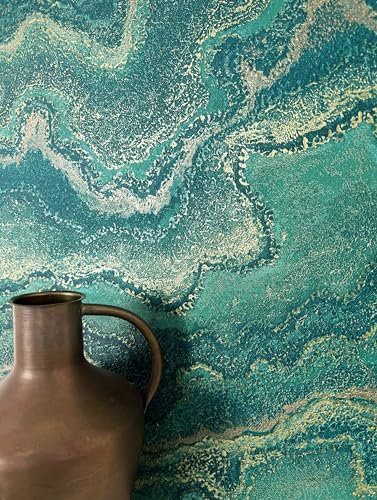 NEWROOM carta da parati Blu Petrolio Marmo Tessuto non Tessuto - Moderno Verdi Oro Metallico Struttura Ottica 3D