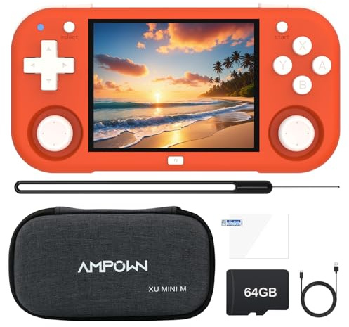 XU Mini M Retro Handheld Game Consoles, 2.8 inch IPS Screen, Built-in 64G TF Card, with 2600 mAh Battery Life 6hours Orange